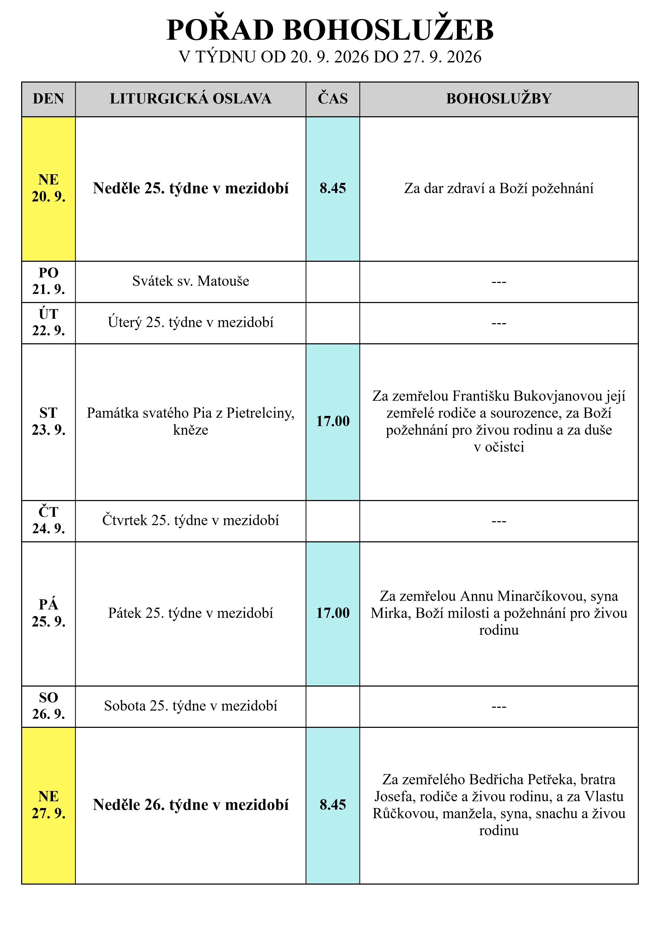 Aktuální pořad bohoslužeb